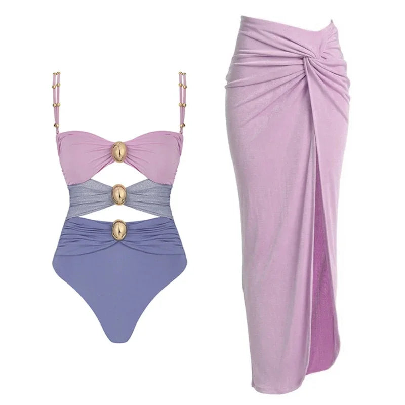 Off-Shoulder Belted Swimsuit Set