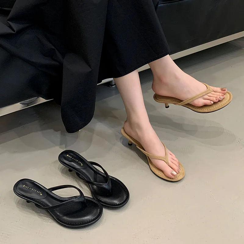 Chic Kitten Heel Slippers – Elegant Round Toe Summer Slides