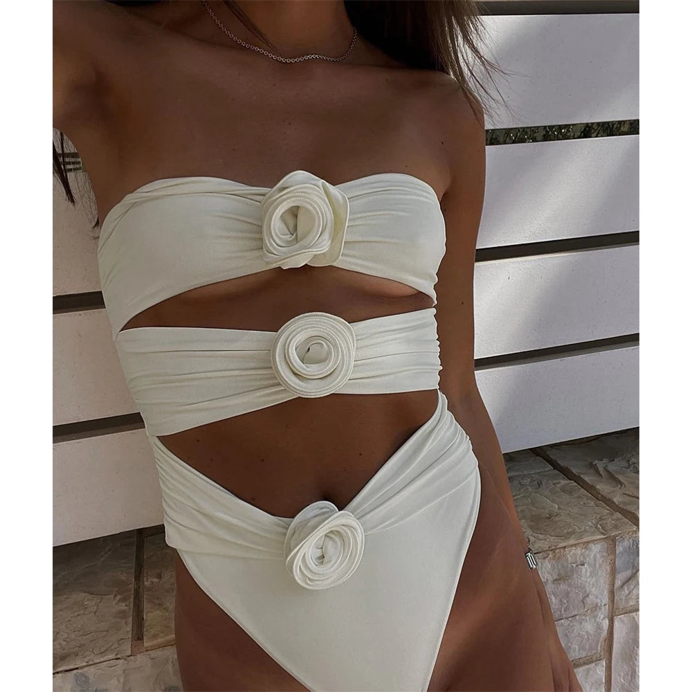 Floral Lace-Up Bikini Set