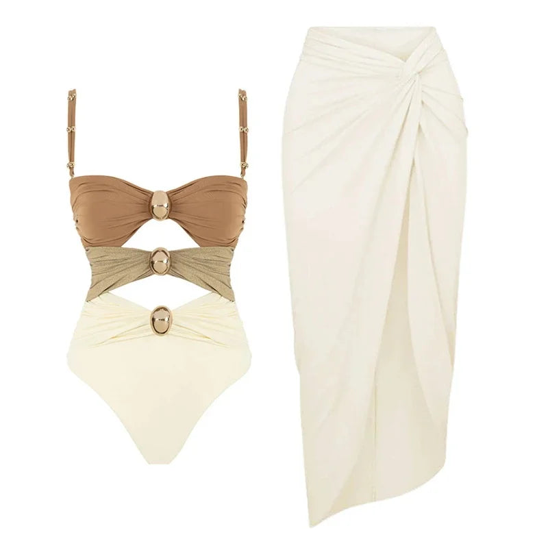 Off-Shoulder Belted Swimsuit Set