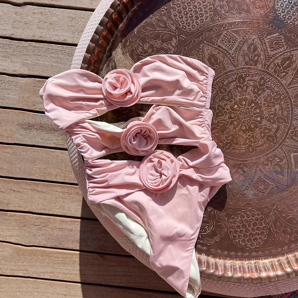 Floral Lace-Up Bikini Set