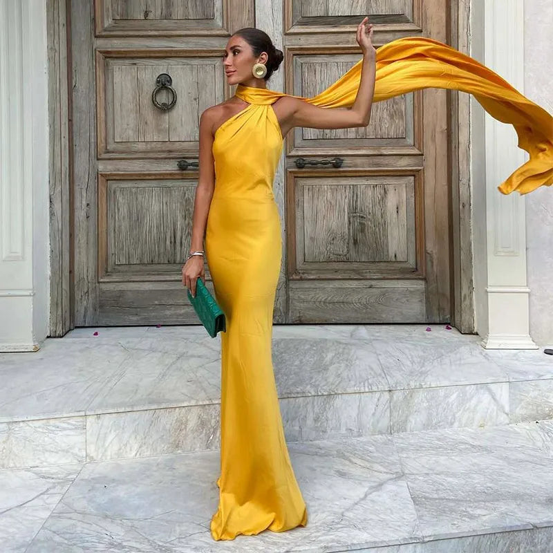 Moonlit Grace – Summer Halter Maxi Dress