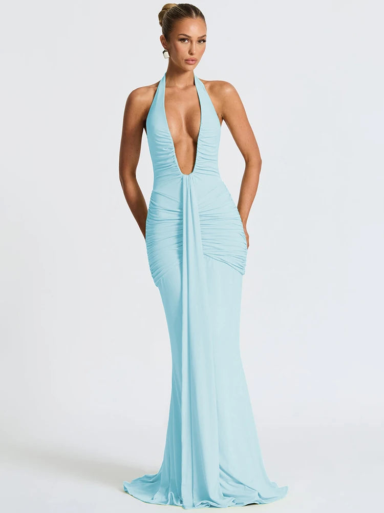 Elysian Elegance – Deep V Maxi Dress